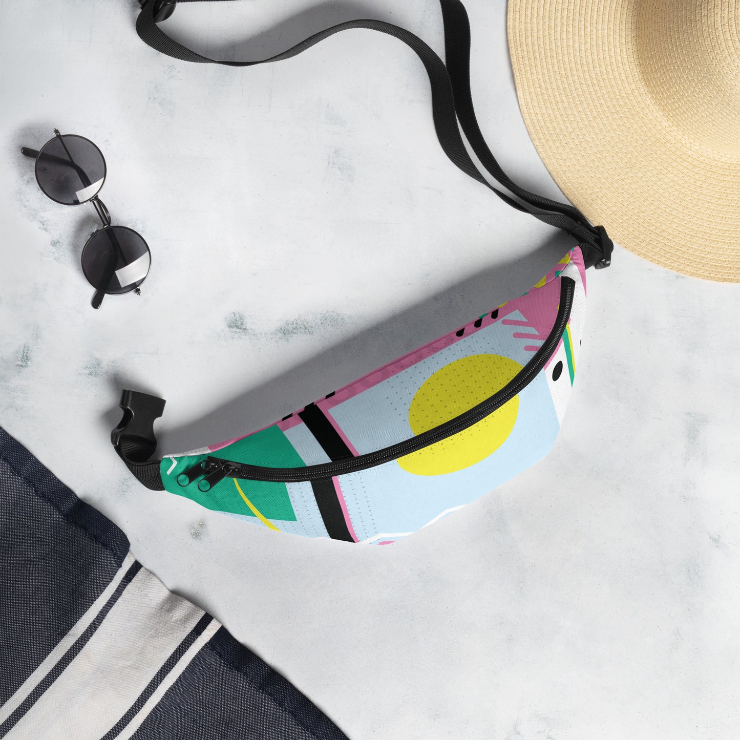 Fanny Pack - 1980 Retro Abstract Graphic Art - Sunset Over Zig Zag -