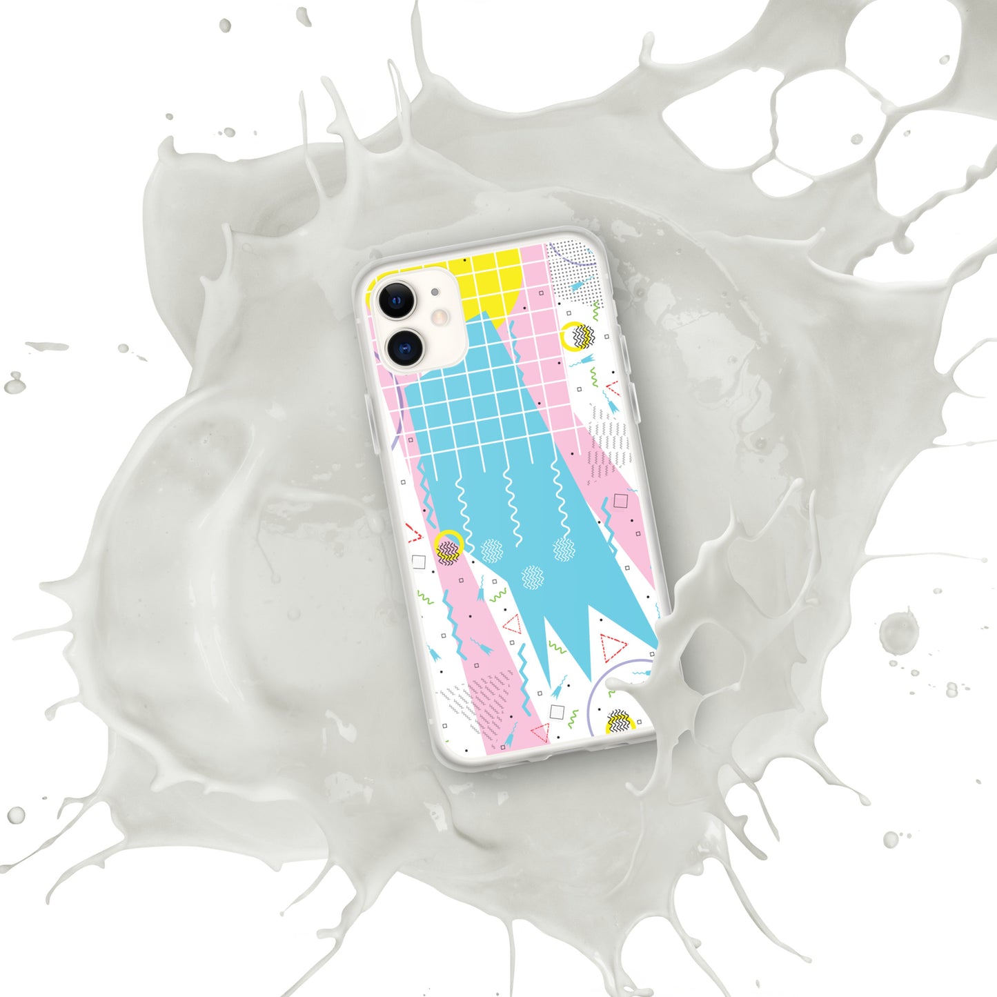 Clear Case for iPhone® - 1980 Retro Abstract Graphic Art - Gridded Pink Blue -