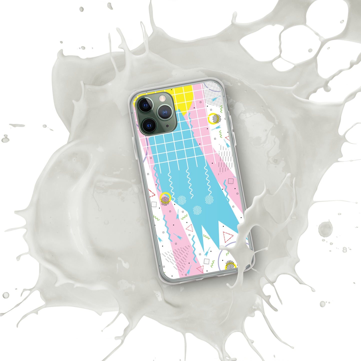 Clear Case for iPhone® - 1980 Retro Abstract Graphic Art - Gridded Pink Blue -