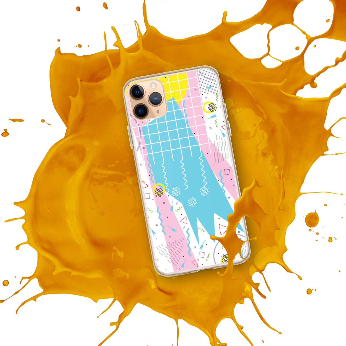 Clear Case for iPhone® - 1980 Retro Abstract Graphic Art - Gridded Pink Blue -