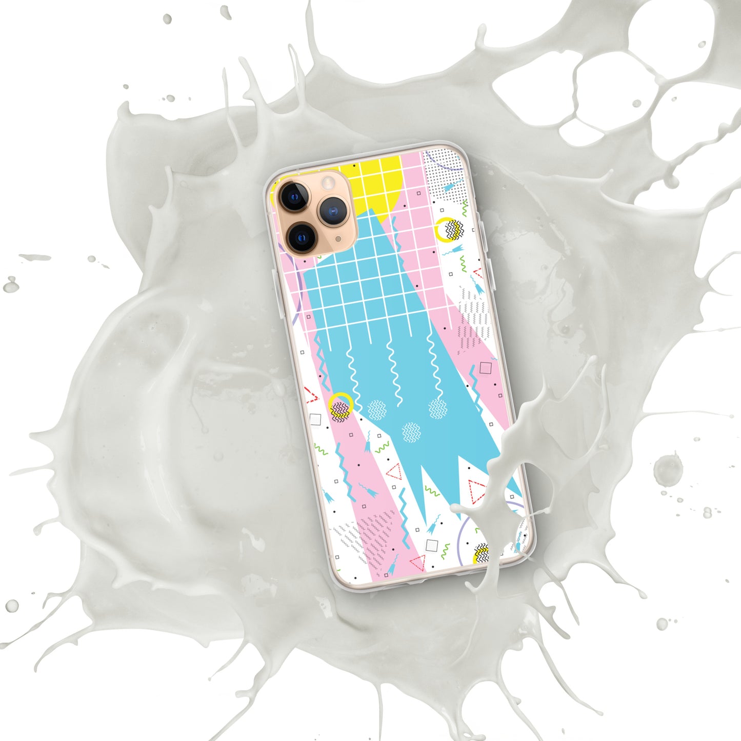 Clear Case for iPhone® - 1980 Retro Abstract Graphic Art - Gridded Pink Blue -
