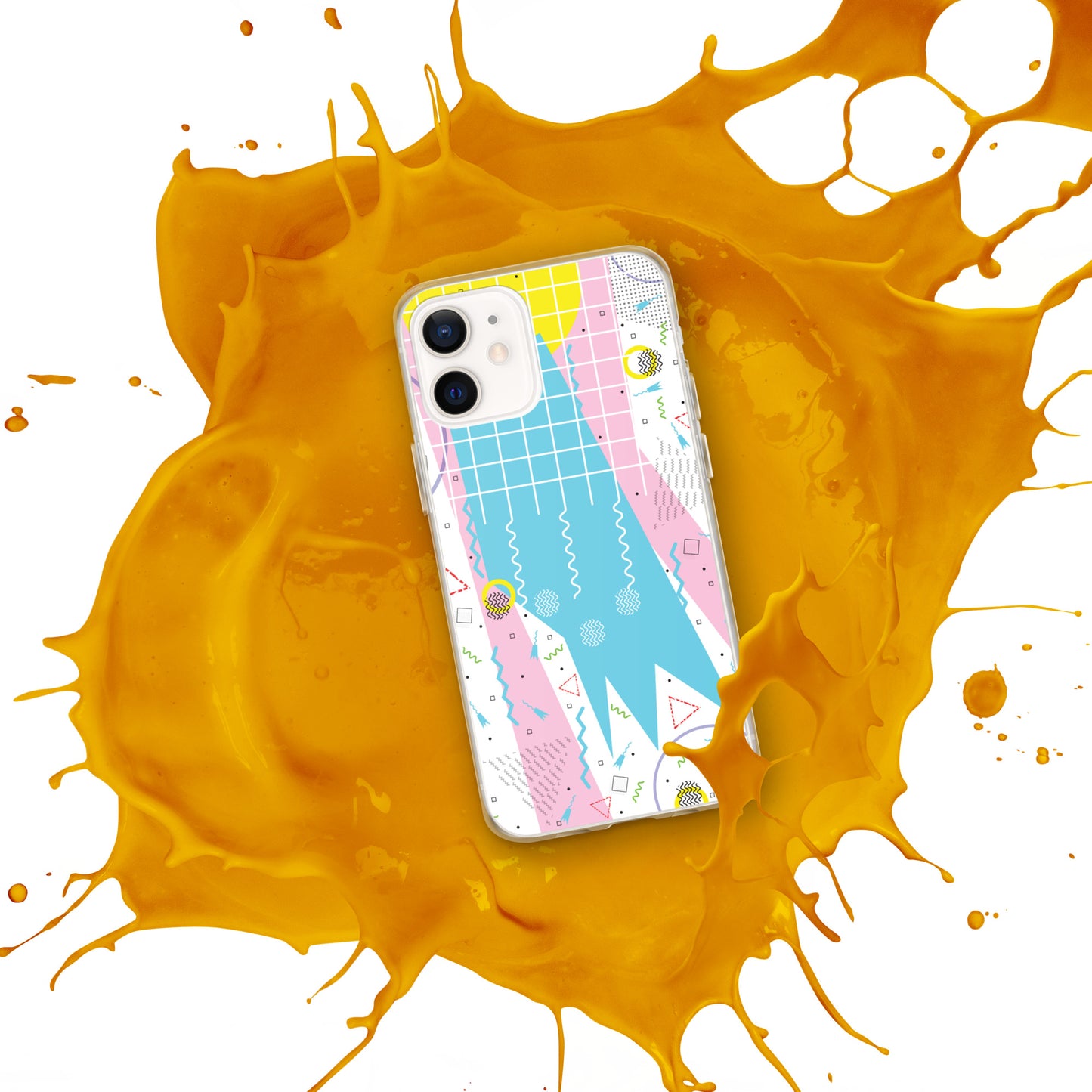 Clear Case for iPhone® - 1980 Retro Abstract Graphic Art - Gridded Pink Blue -