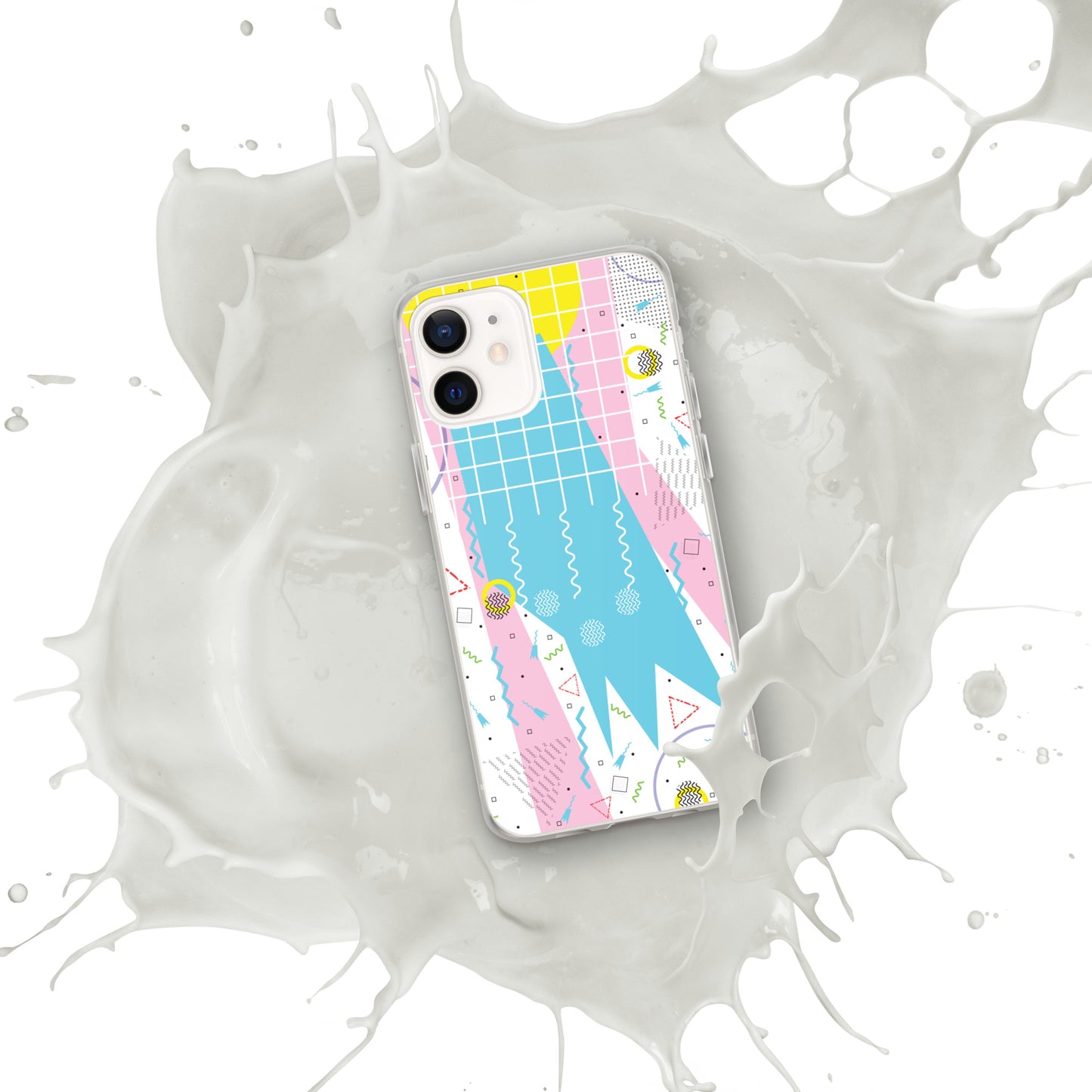 Clear Case for iPhone® - 1980 Retro Abstract Graphic Art - Gridded Pink Blue -