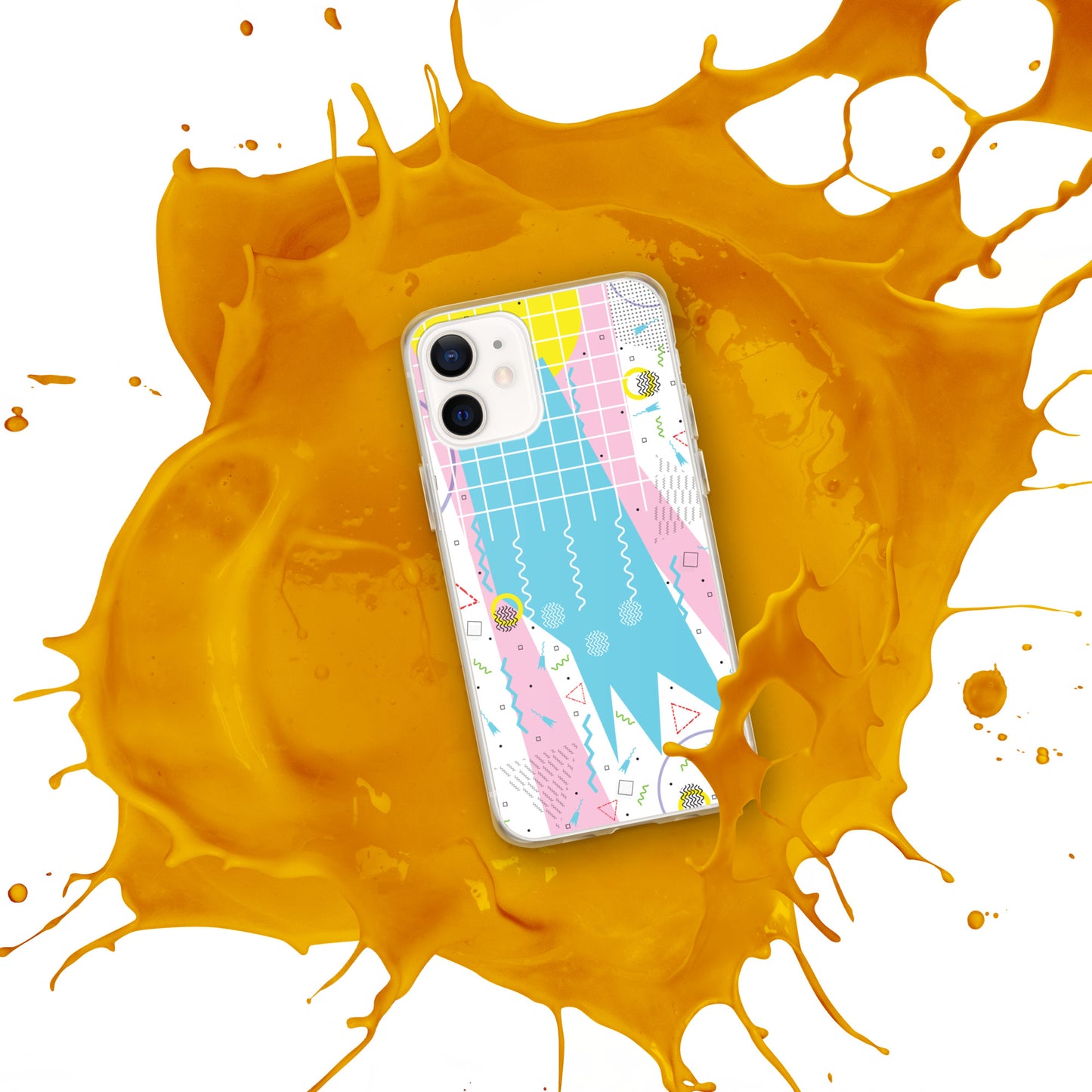 Clear Case for iPhone® - 1980 Retro Abstract Graphic Art - Gridded Pink Blue -