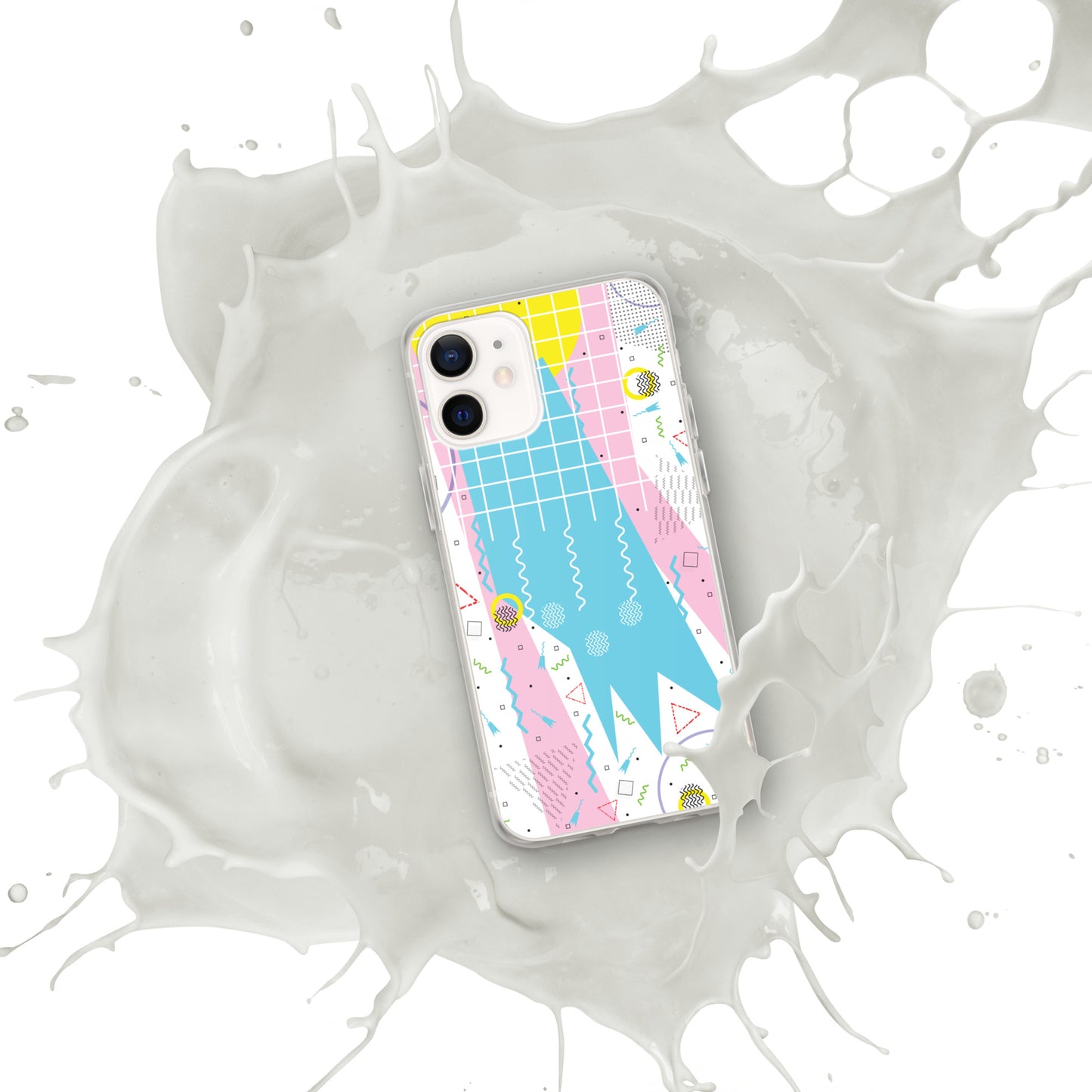 Clear Case for iPhone® - 1980 Retro Abstract Graphic Art - Gridded Pink Blue -