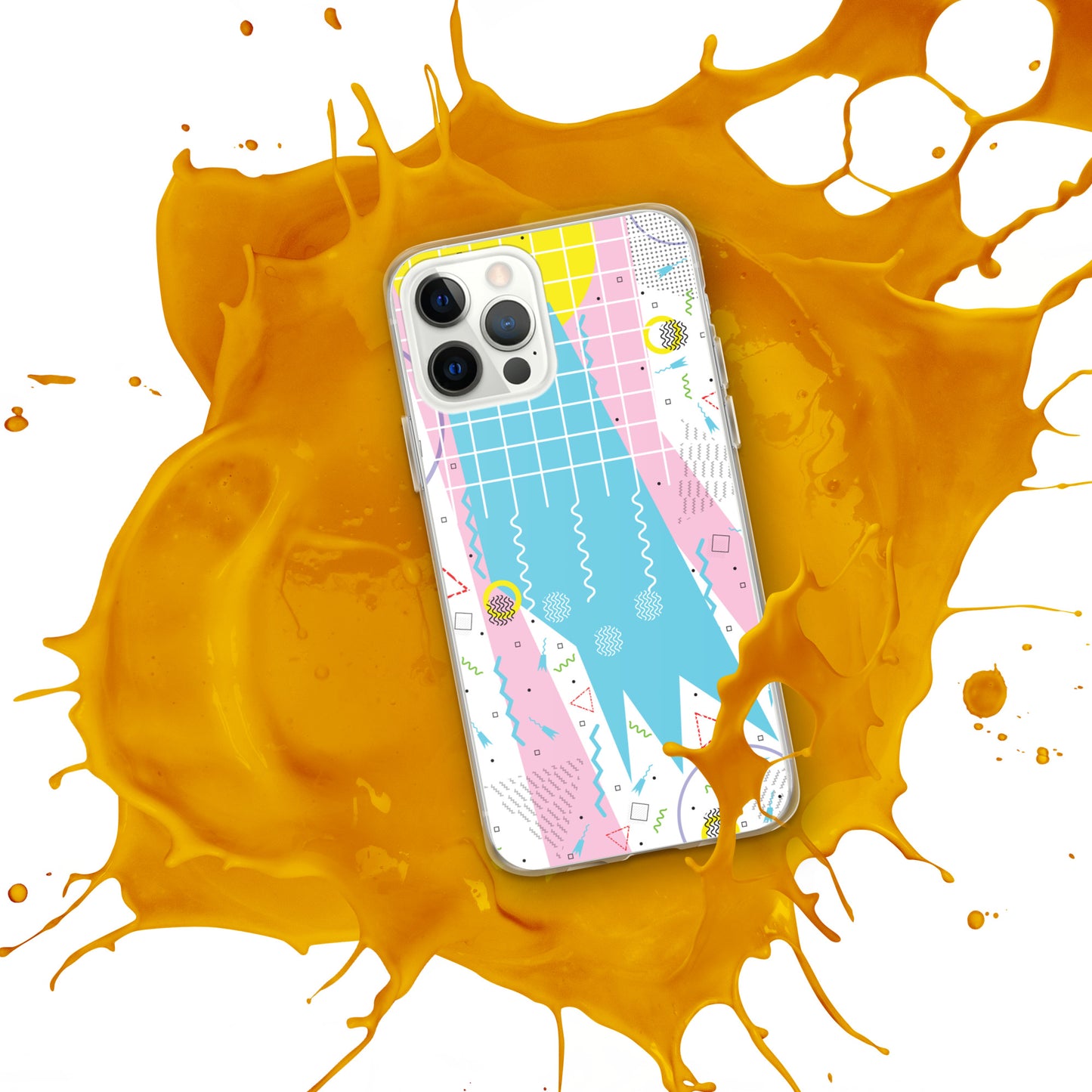 Clear Case for iPhone® - 1980 Retro Abstract Graphic Art - Gridded Pink Blue -