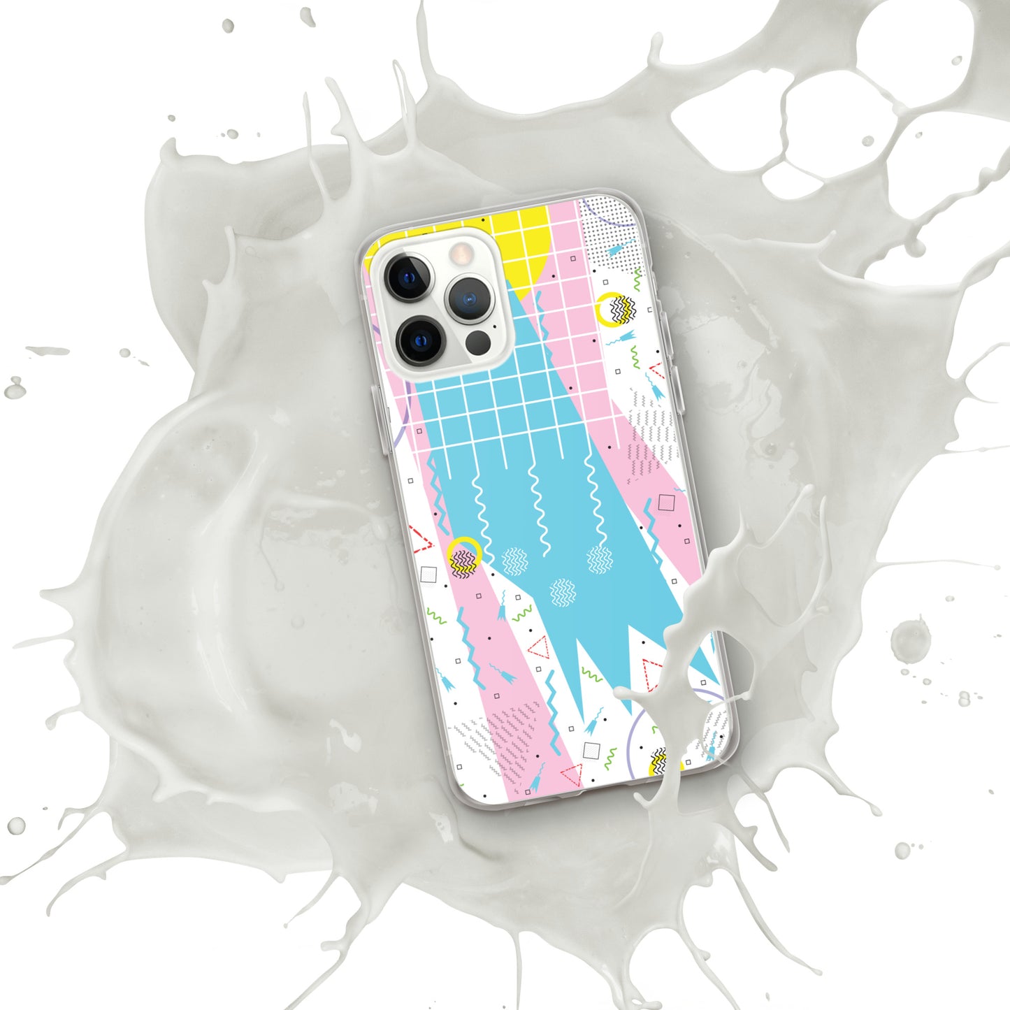 Clear Case for iPhone® - 1980 Retro Abstract Graphic Art - Gridded Pink Blue -
