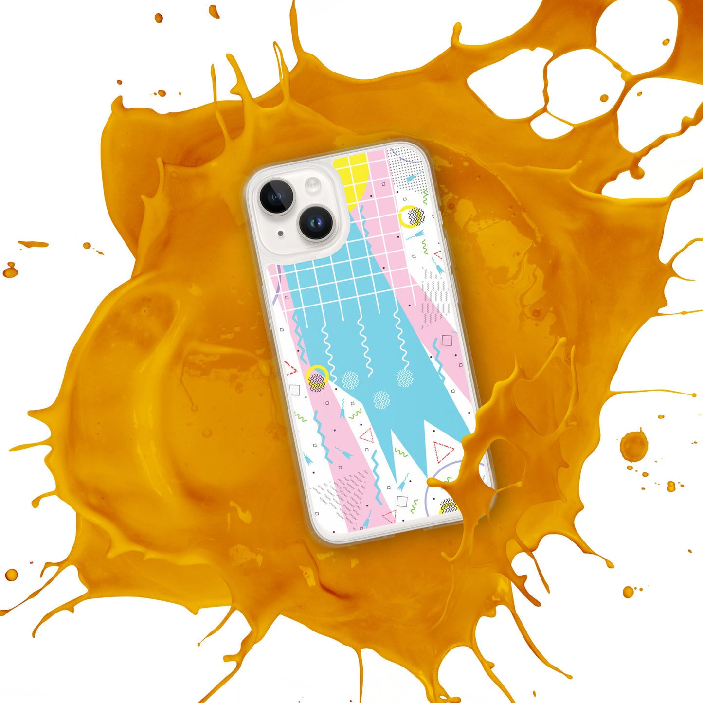 Clear Case for iPhone® - 1980 Retro Abstract Graphic Art - Gridded Pink Blue -