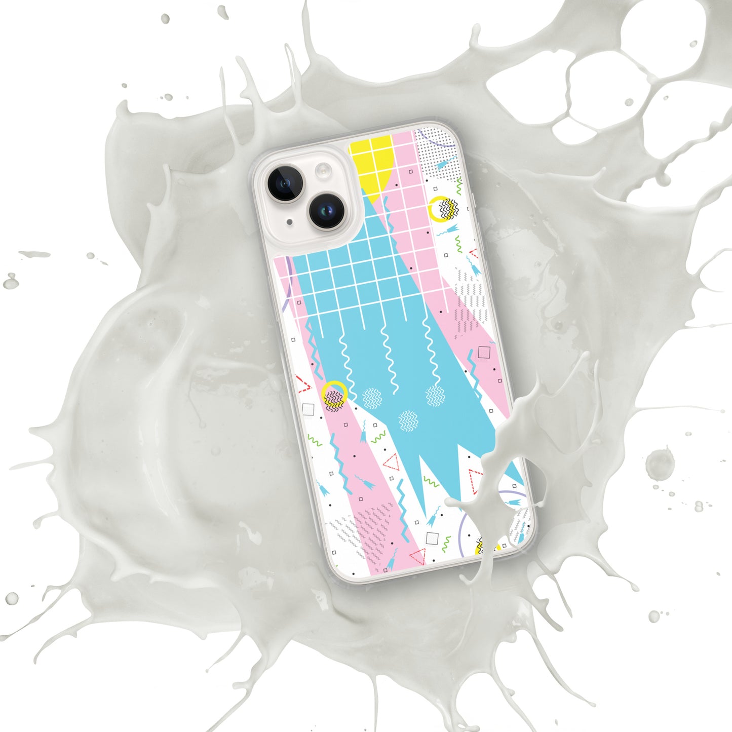 Clear Case for iPhone® - 1980 Retro Abstract Graphic Art - Gridded Pink Blue -