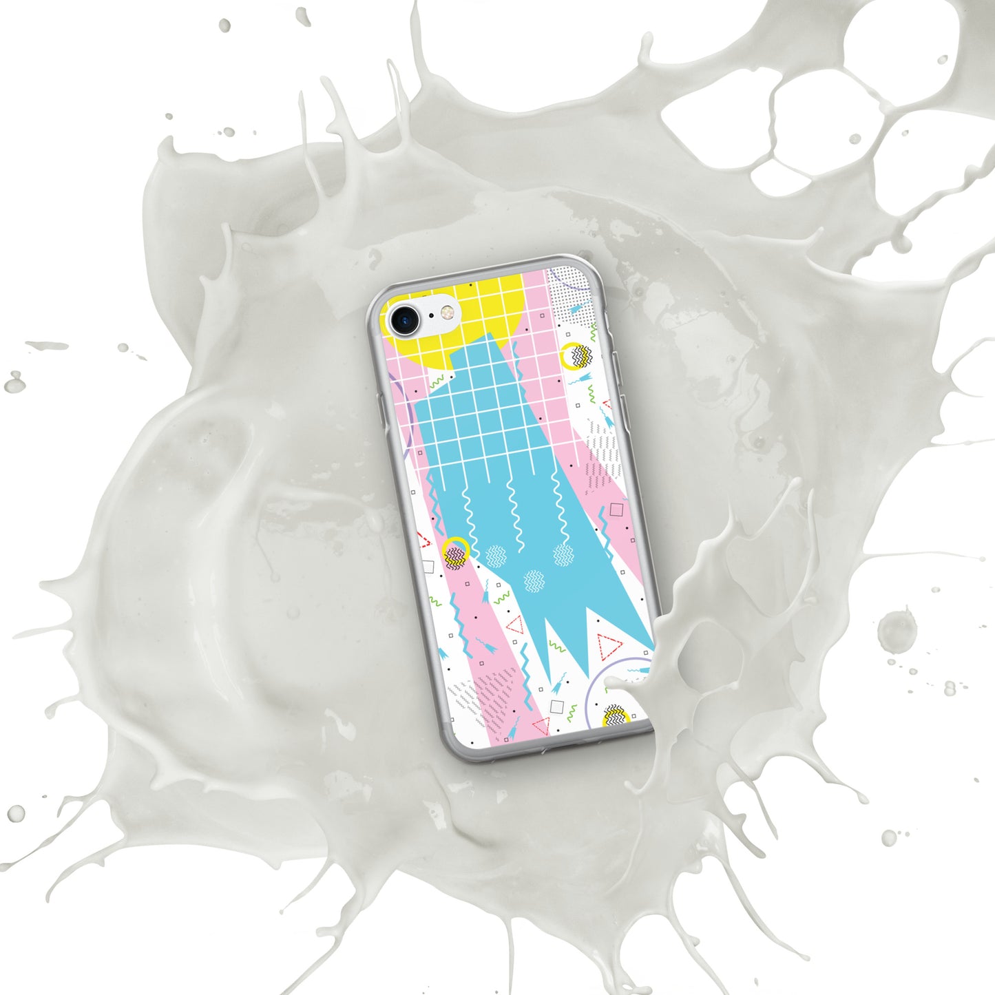 Clear Case for iPhone® - 1980 Retro Abstract Graphic Art - Gridded Pink Blue -