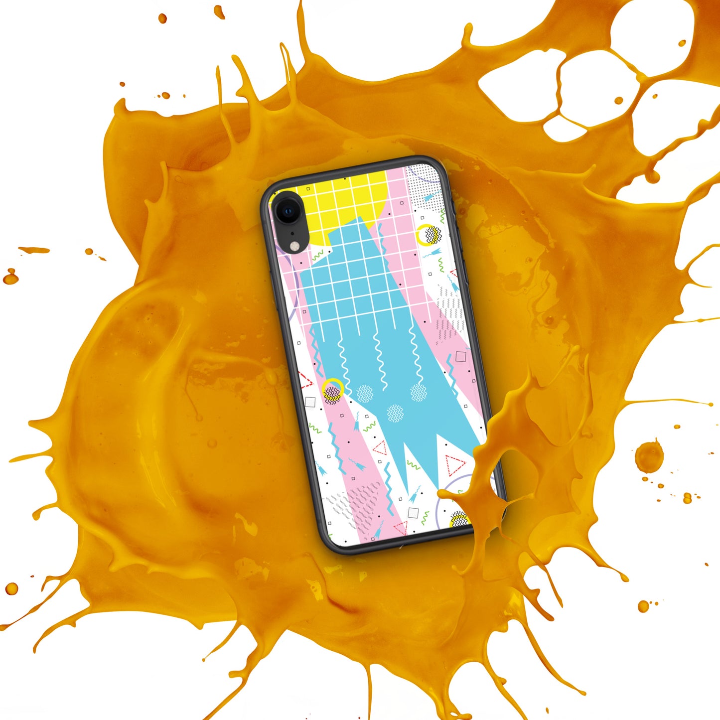 Clear Case for iPhone® - 1980 Retro Abstract Graphic Art - Gridded Pink Blue -