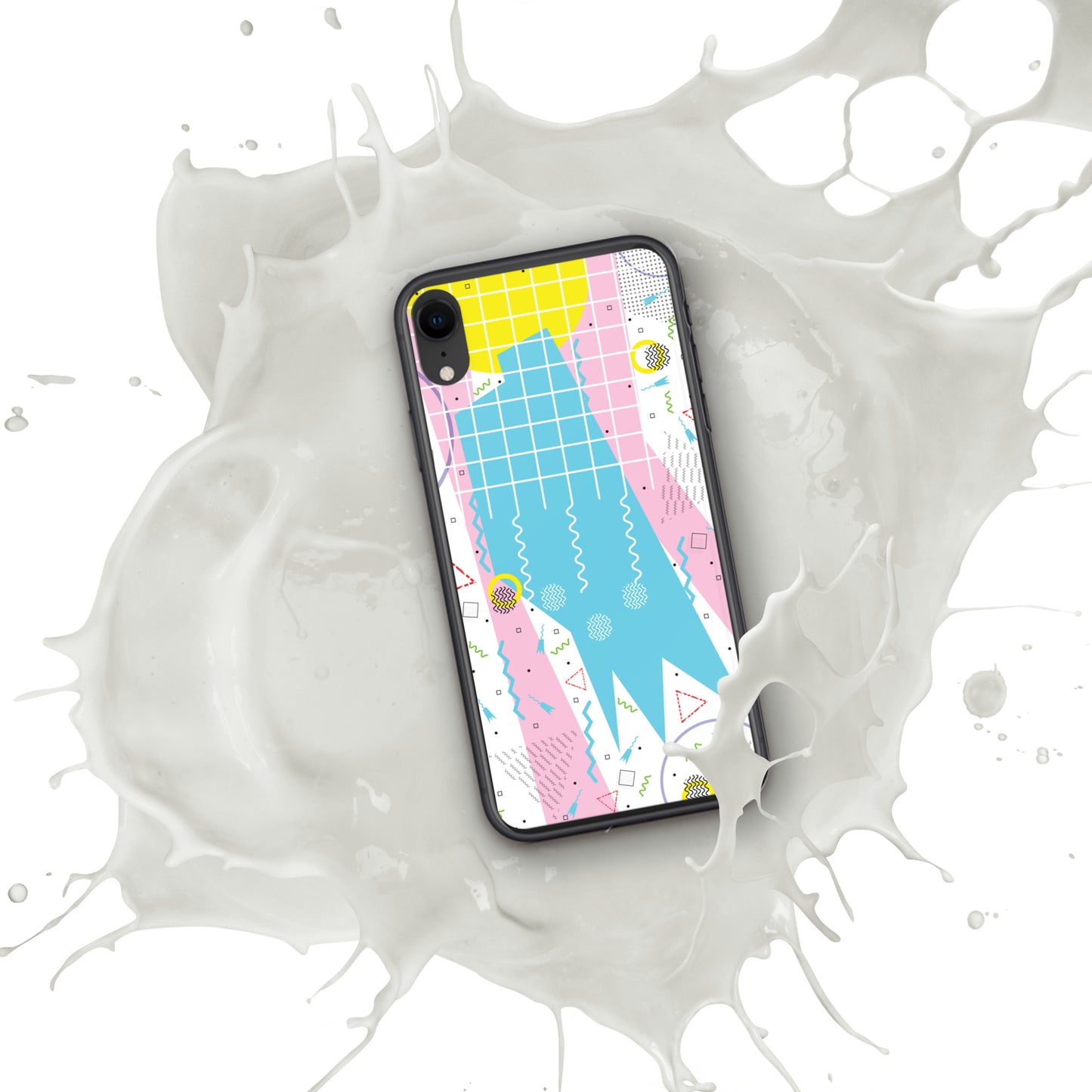 Clear Case for iPhone® - 1980 Retro Abstract Graphic Art - Gridded Pink Blue -