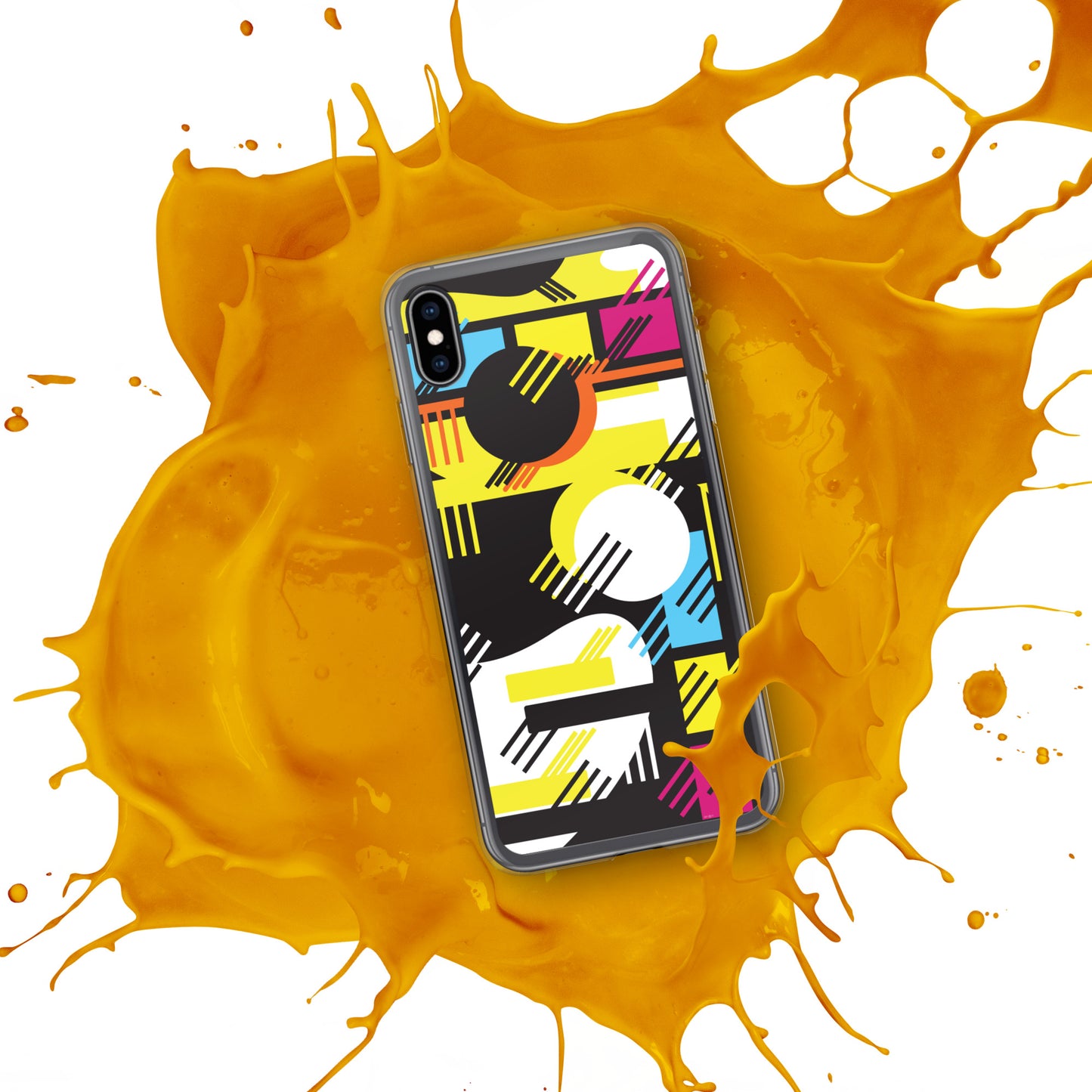Clear Case for iPhone® - 1980 Retro Abstract Graphic Art - Primary Tines -