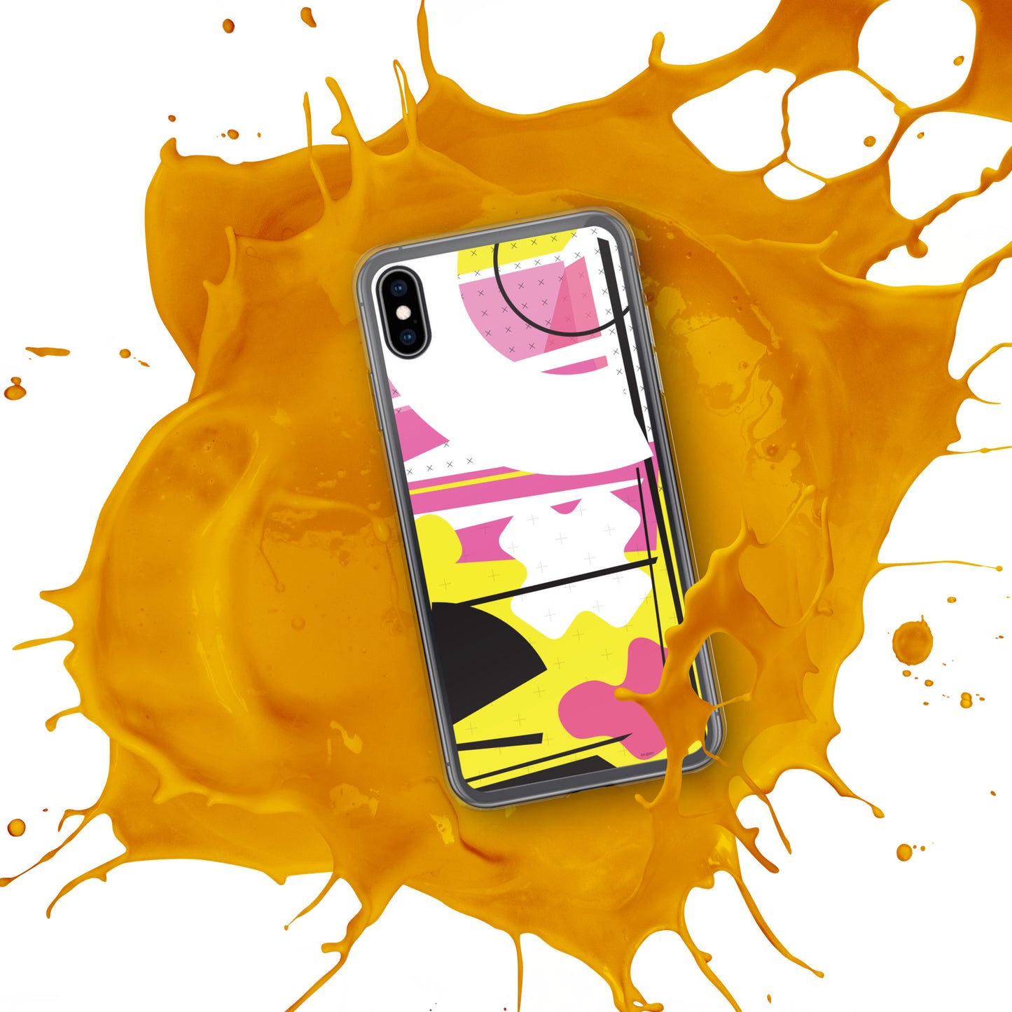 Clear Case for iPhone® -1980 Retro Abstract Graphic Art - Pink Yellow Black -