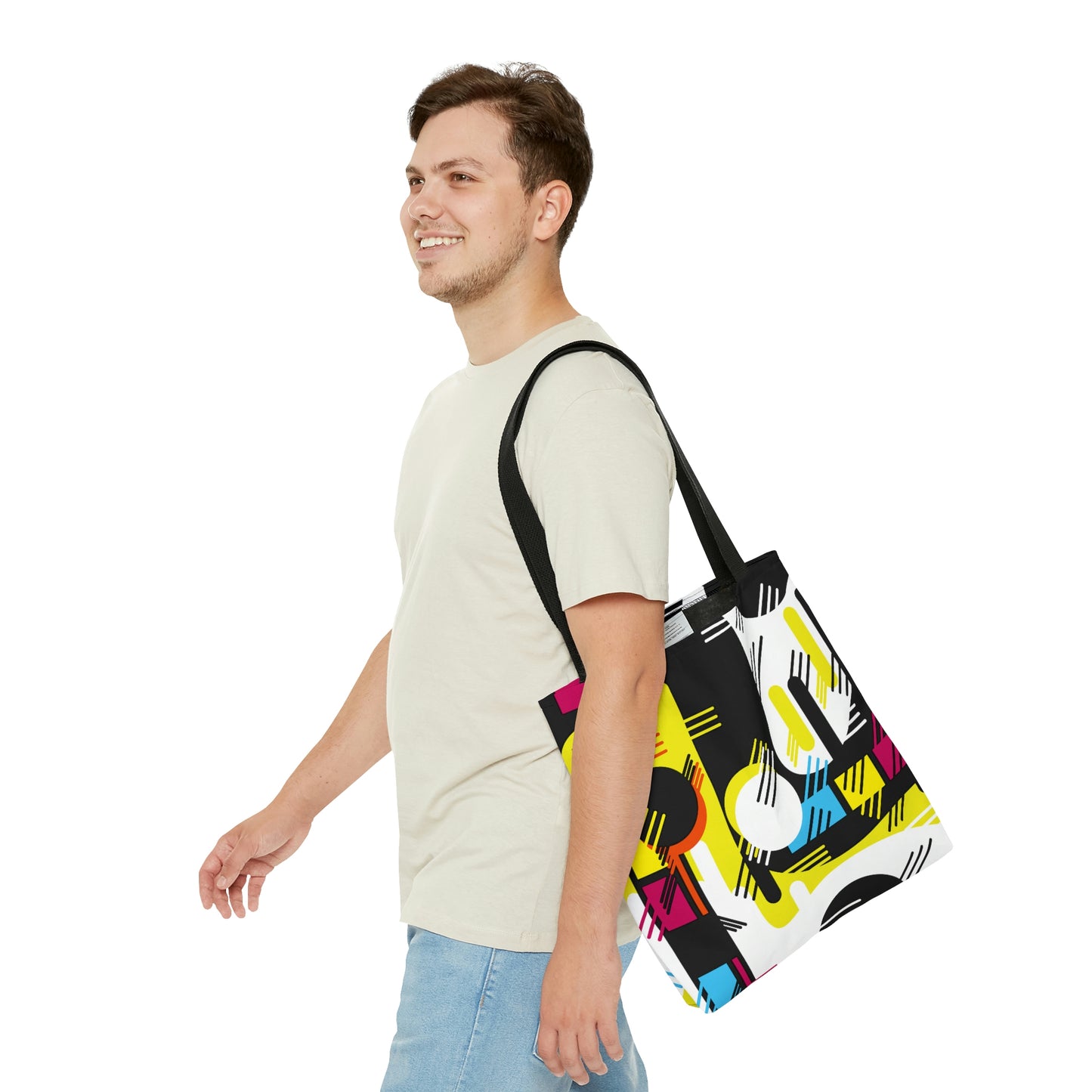 Hot Pink Yellow and Black Retro Inspired 1980s Tote Bag