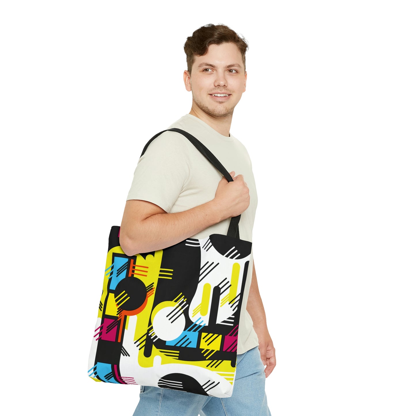 Hot Pink Yellow and Black Retro Inspired 1980s Tote Bag