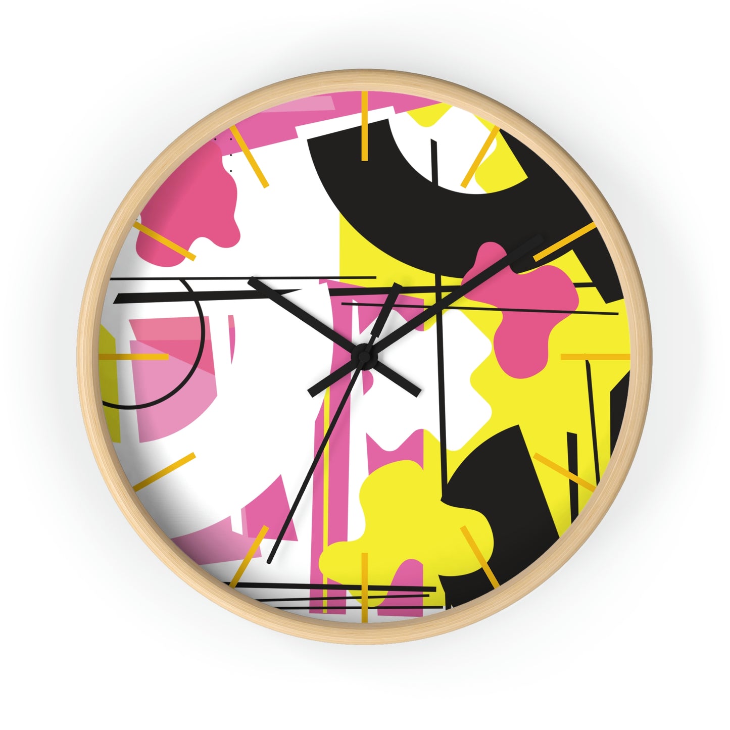 Yellow and Pink Retro 1980s Inspired Wall Clock