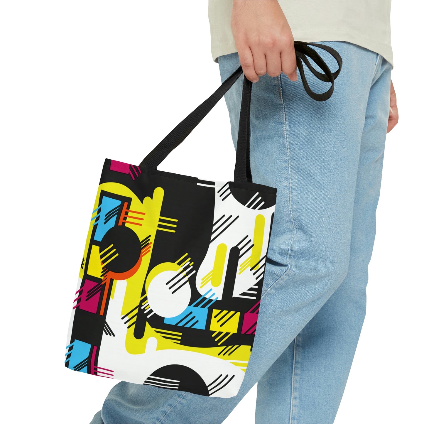 Hot Pink Yellow and Black Retro Inspired 1980s Tote Bag