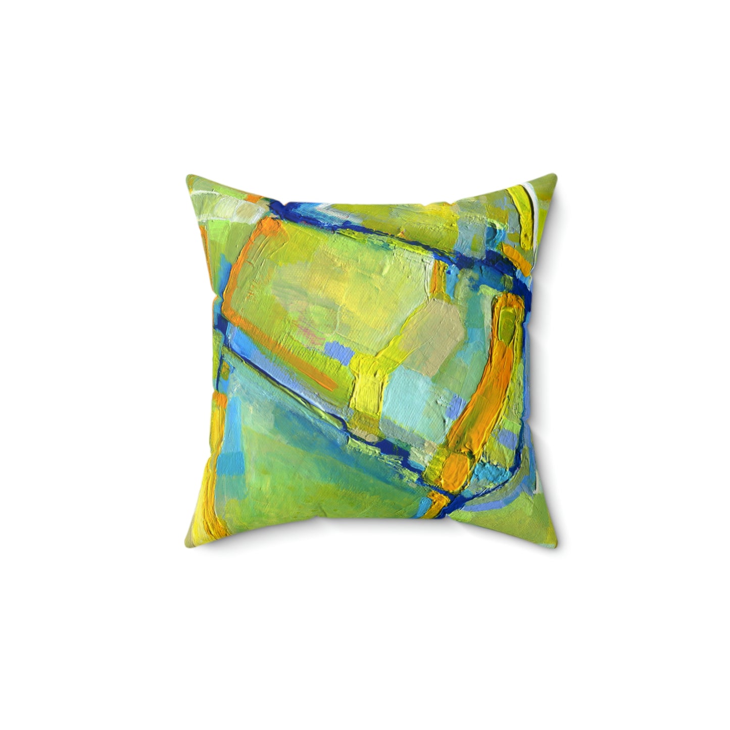 Spun Polyester Square Pillow - Lime Green and Blue Acrylic Abstract Design