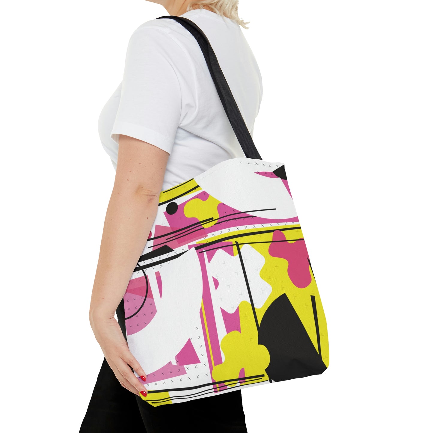 1980s Retro Abstract Graphic Art - Pink Yellow Black - Tote Bag