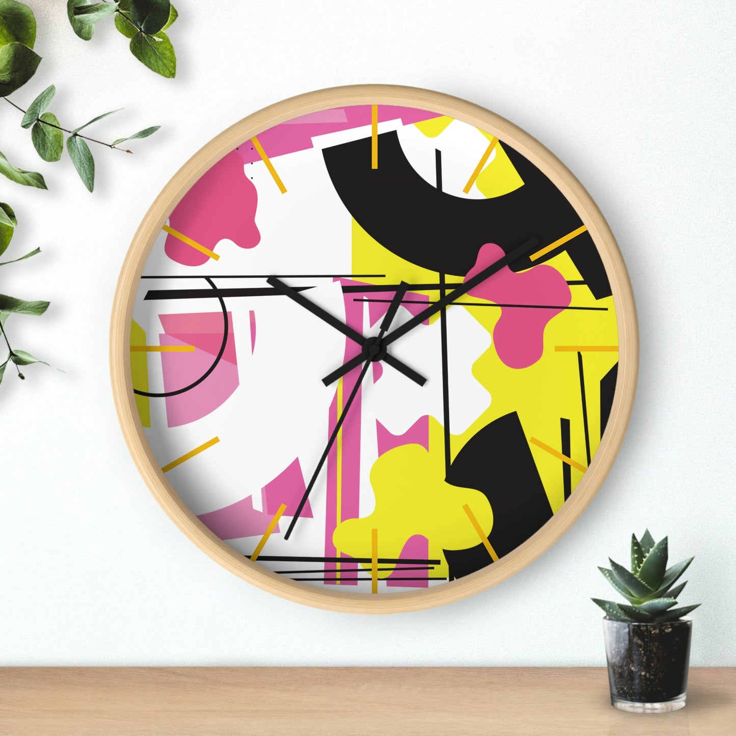 Yellow and Pink Retro 1980s Inspired Wall Clock