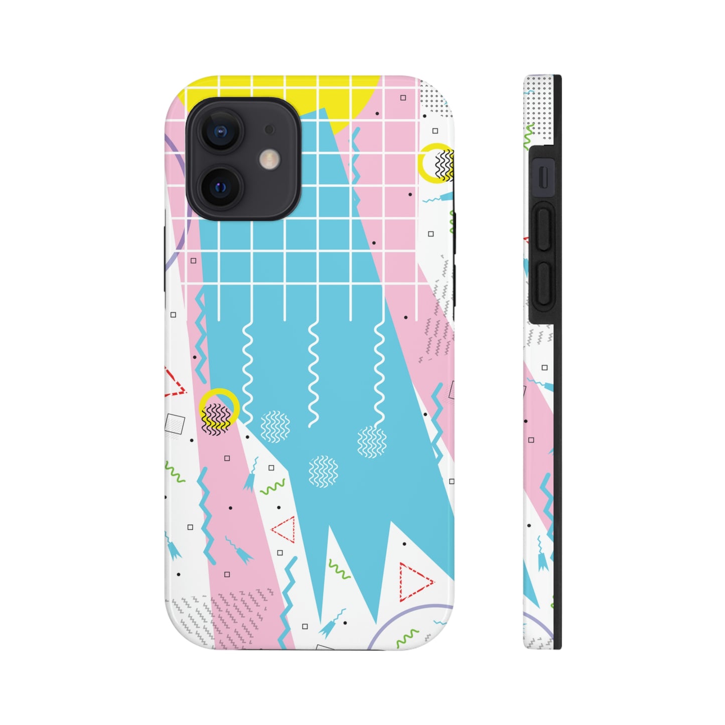 Tough Phone Cases, Case-Mate -80s Retro Abstract Graphic Art - Gridded Pink Blue -
