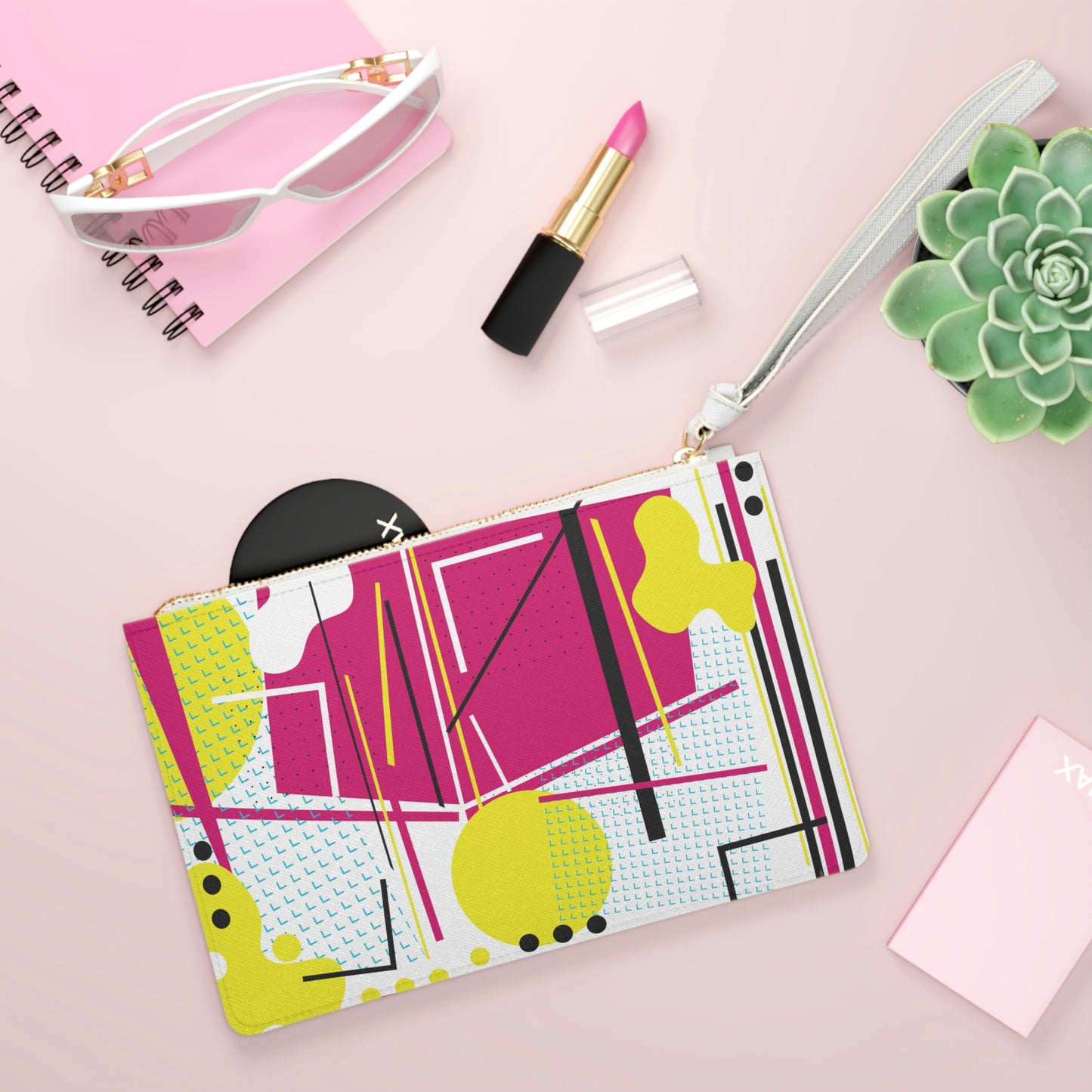 Clutch Bag 1980 Retro Abstract Graphic Art - Pink and Yellow