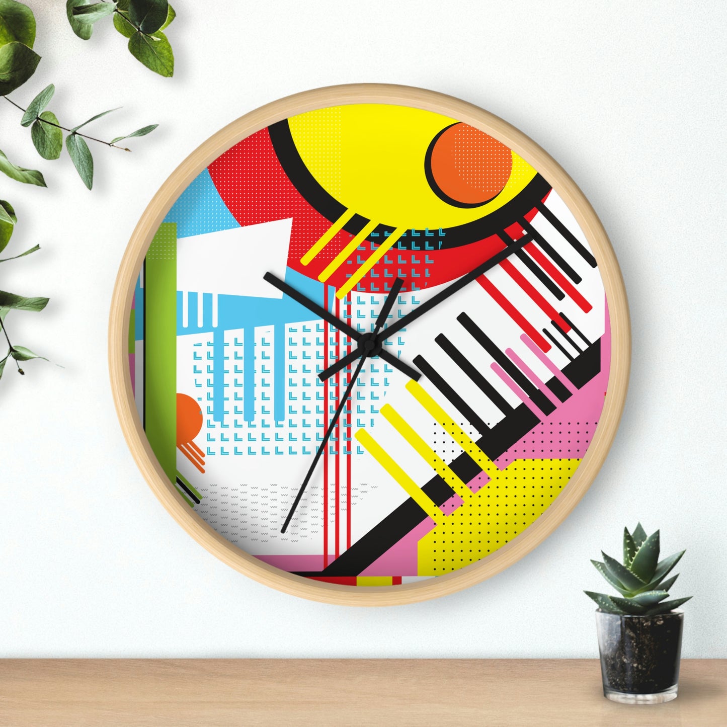 Colorful Retro 1980s Inspired Wall Clock - Eggs and Tines Design