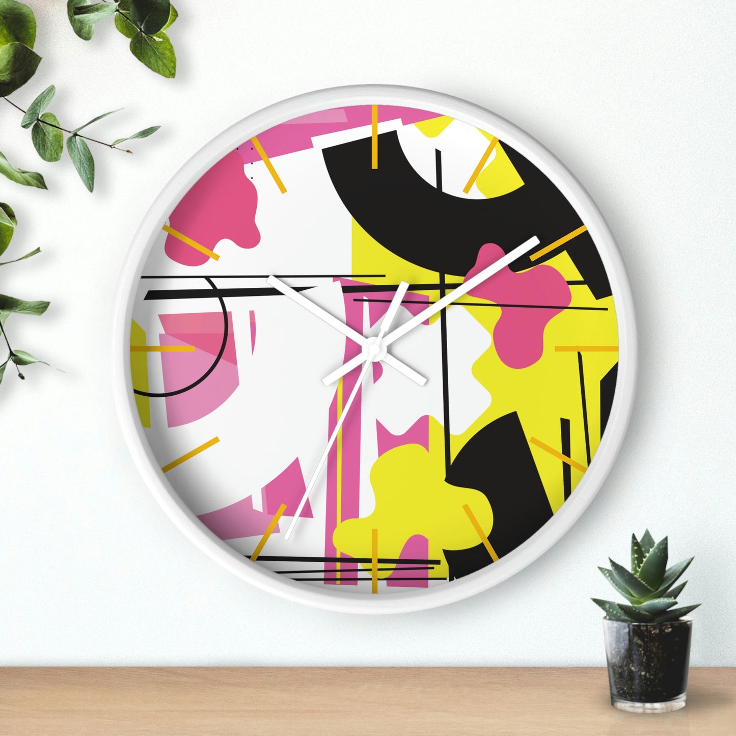 Yellow and Pink Retro 1980s Inspired Wall Clock