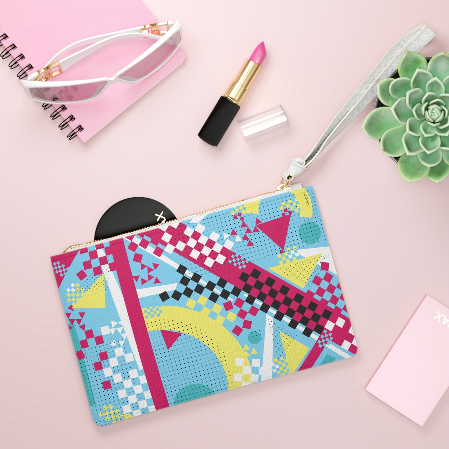 Clutch Bag 1980 Retro Abstract Graphic Art - Checkered -