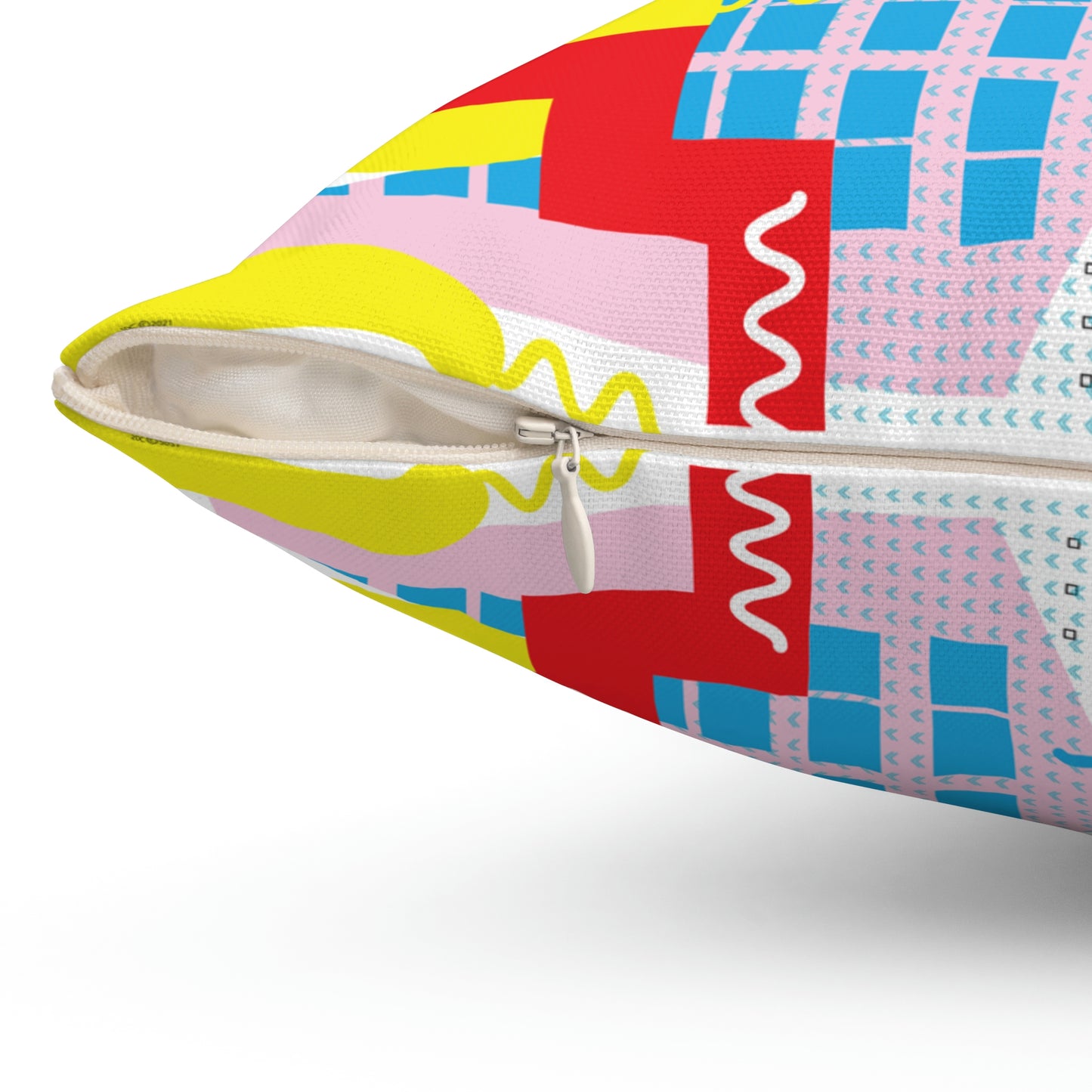 Pink Red Yellow Blue 1980s Inspired Graphics Polyester Square Pillow