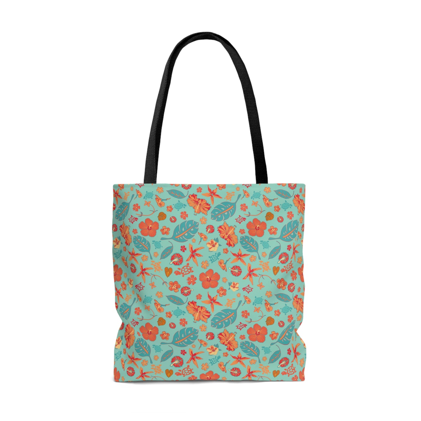 Teal and Orange Flowers Starfish and Leaves Tote Bag