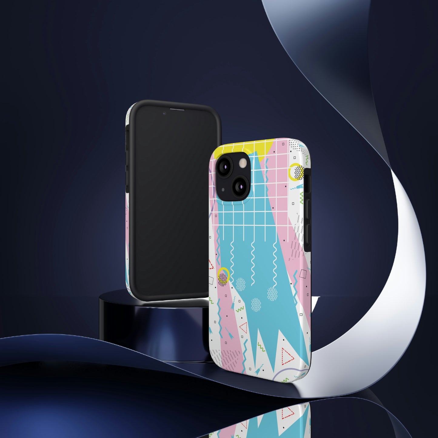 Tough Phone Cases, Case-Mate -80s Retro Abstract Graphic Art - Gridded Pink Blue -