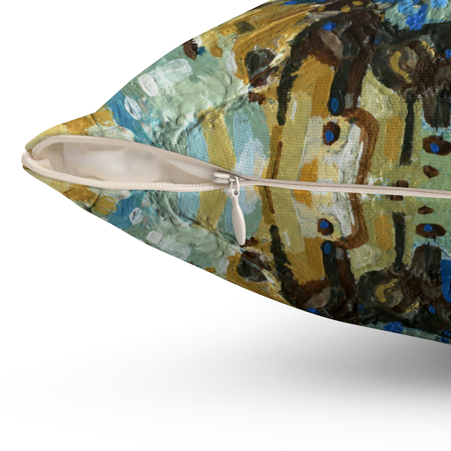 Spun Polyester Square Pillow - Blue and Brown Acrylic Abstract Design