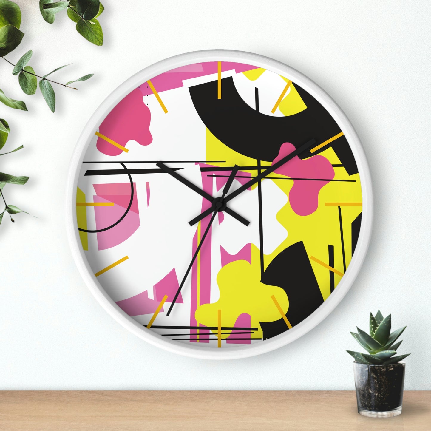 Yellow and Pink Retro 1980s Inspired Wall Clock