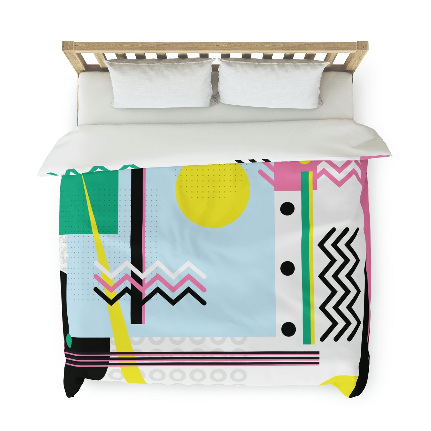 1980s Retro Graphic Art Abstract - Sunset Over Zig Zag - Duvet Cover