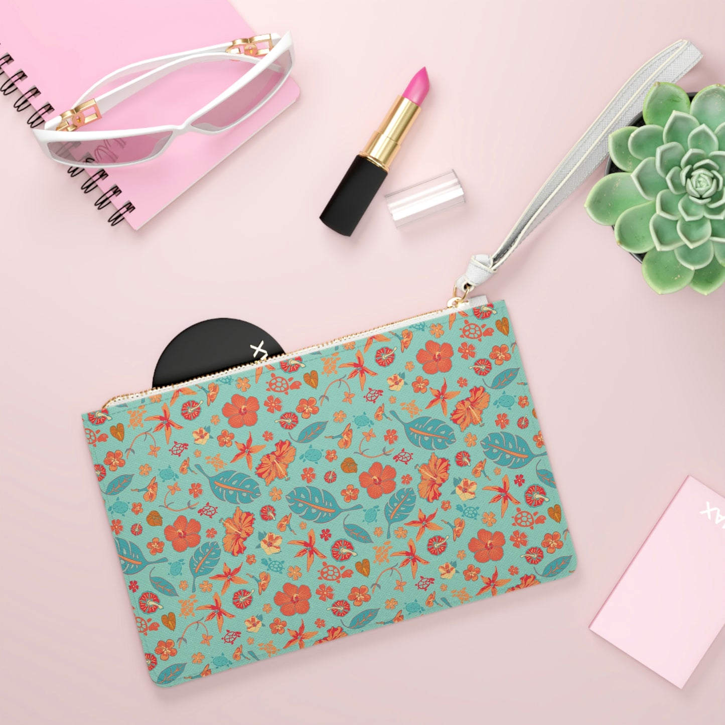 Clutch Bag Tropical Floral Print -Flowers and Turtles -
