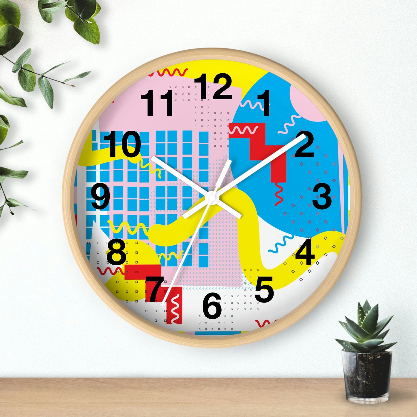 Bright Pastel Colors Retro 1980s Inspired Wall Clock