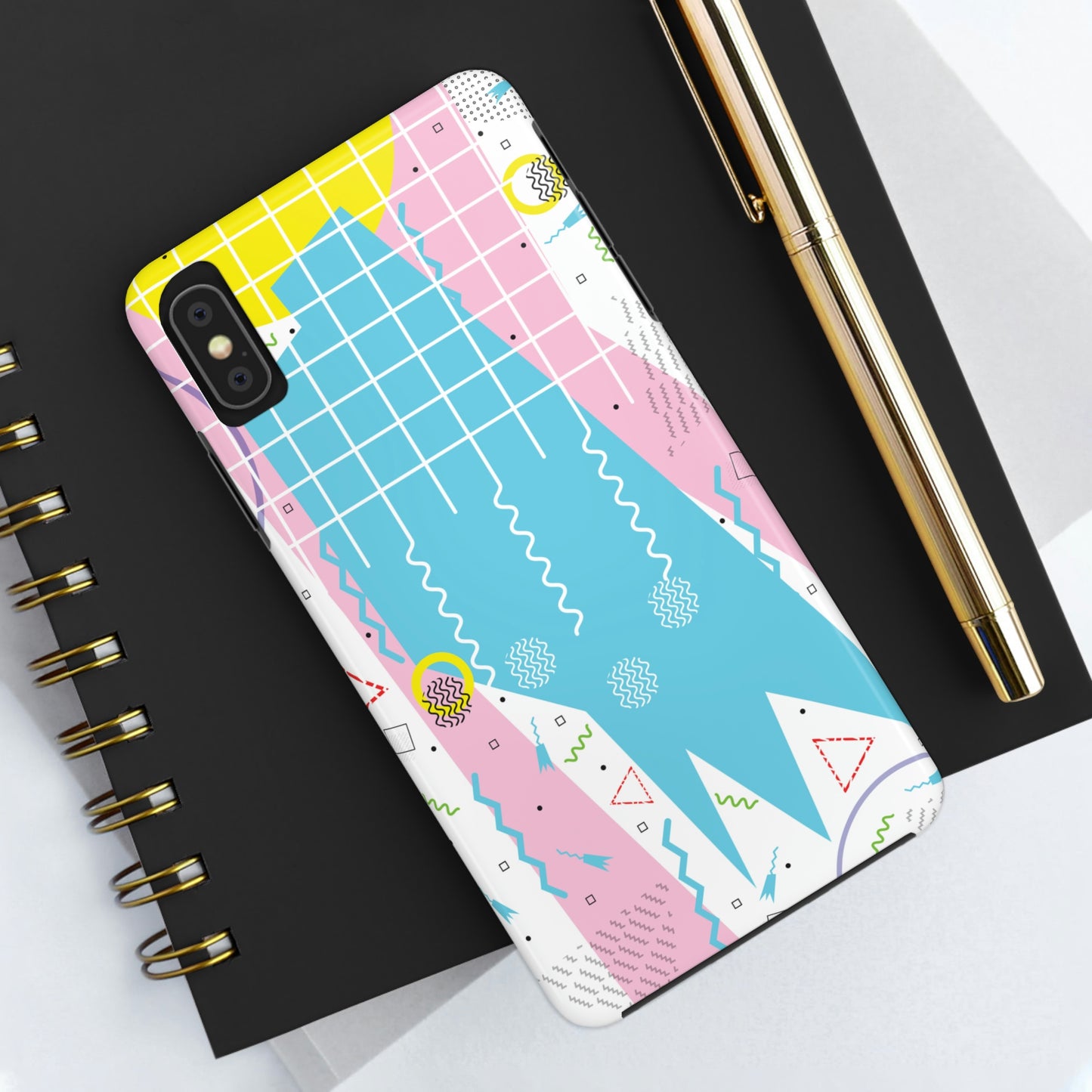 Tough Phone Cases, Case-Mate -80s Retro Abstract Graphic Art - Gridded Pink Blue -