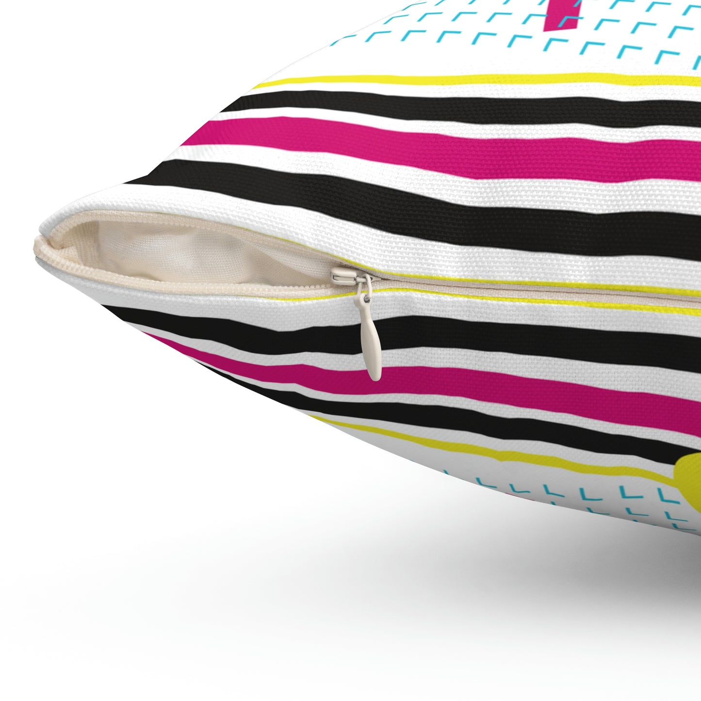 Hot Pink and Yellow 1980s Retro Abstract Design Polyester Square Pillow