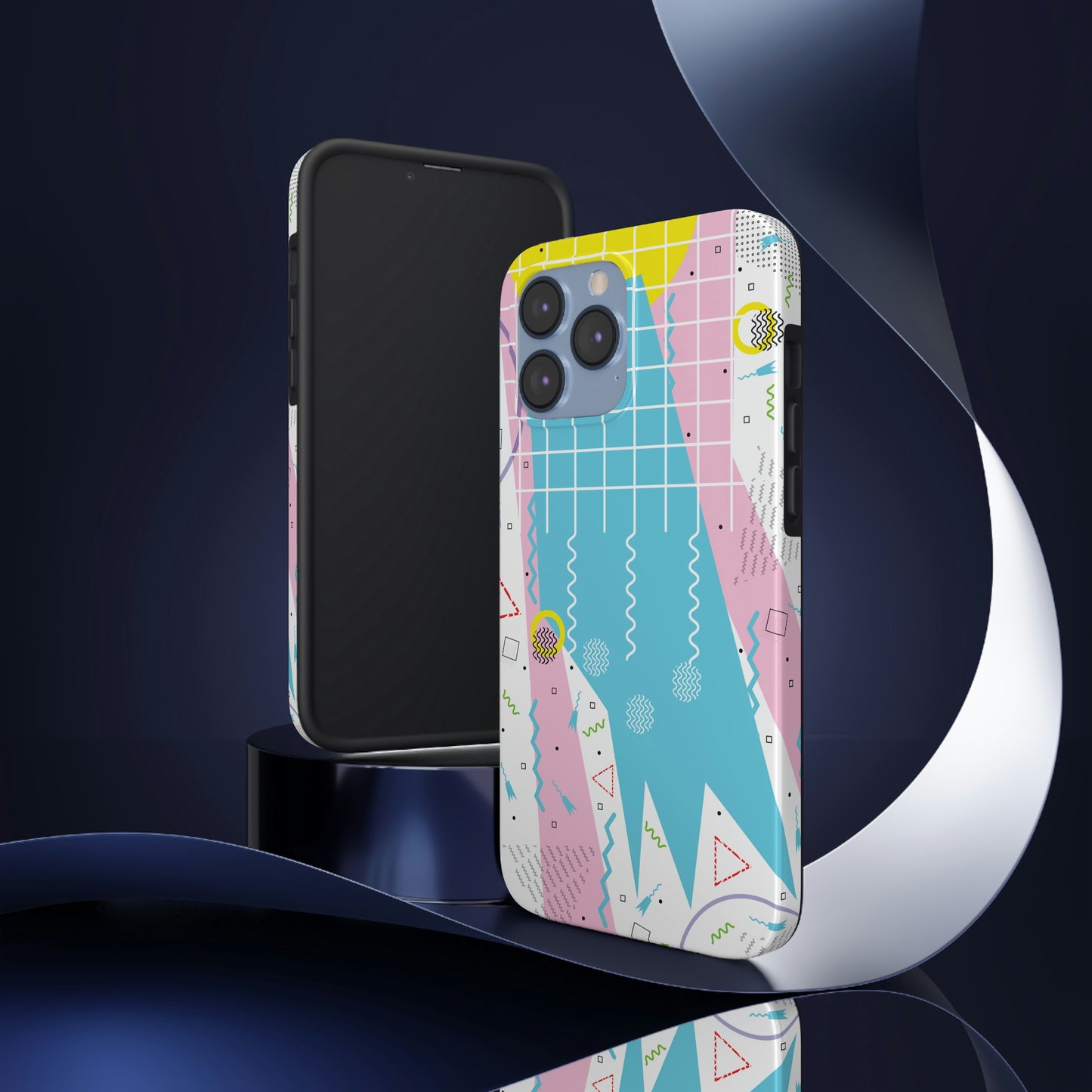 Tough Phone Cases, Case-Mate -80s Retro Abstract Graphic Art - Gridded Pink Blue -