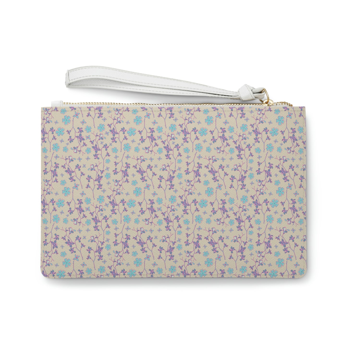 Clutch Bag Tropical Floral Print -Pink and Teal Branches and Flowers