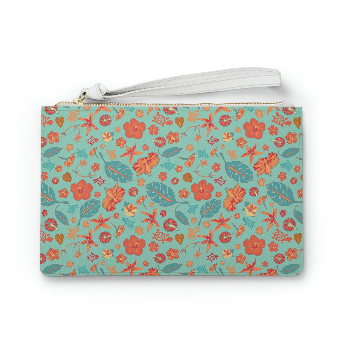 Clutch Bag Tropical Floral Print -Flowers and Turtles -