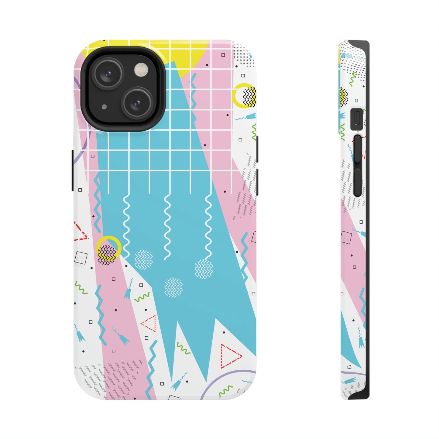 Tough Phone Cases, Case-Mate -80s Retro Abstract Graphic Art - Gridded Pink Blue -