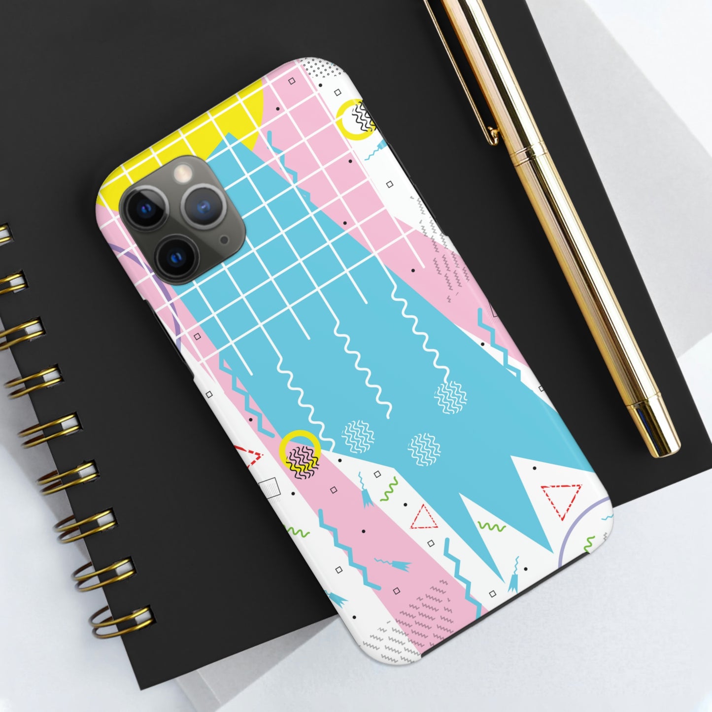 Tough Phone Cases, Case-Mate -80s Retro Abstract Graphic Art - Gridded Pink Blue -