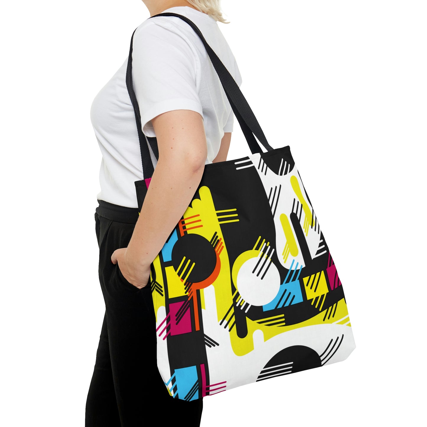 Hot Pink Yellow and Black Retro Inspired 1980s Tote Bag