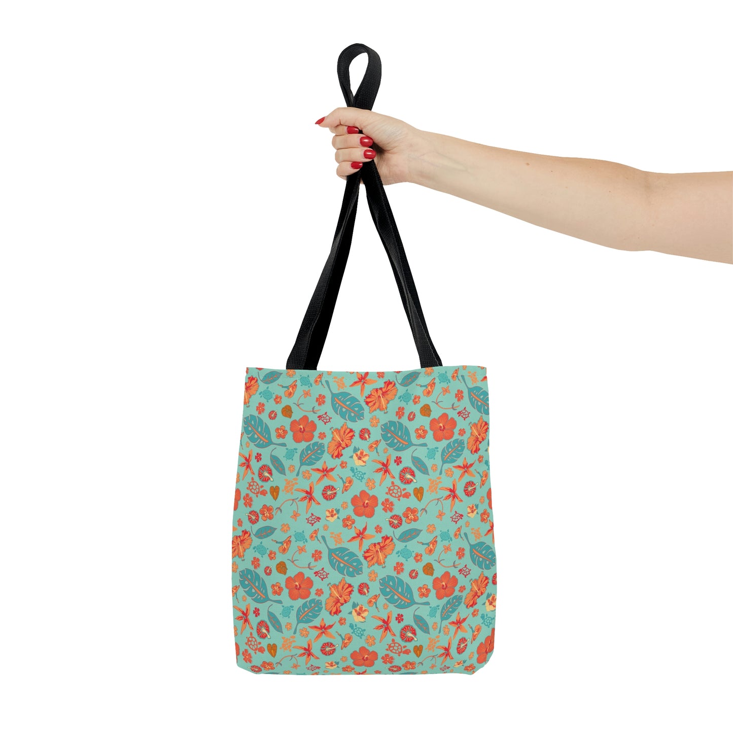 Teal and Orange Flowers Starfish and Leaves Tote Bag