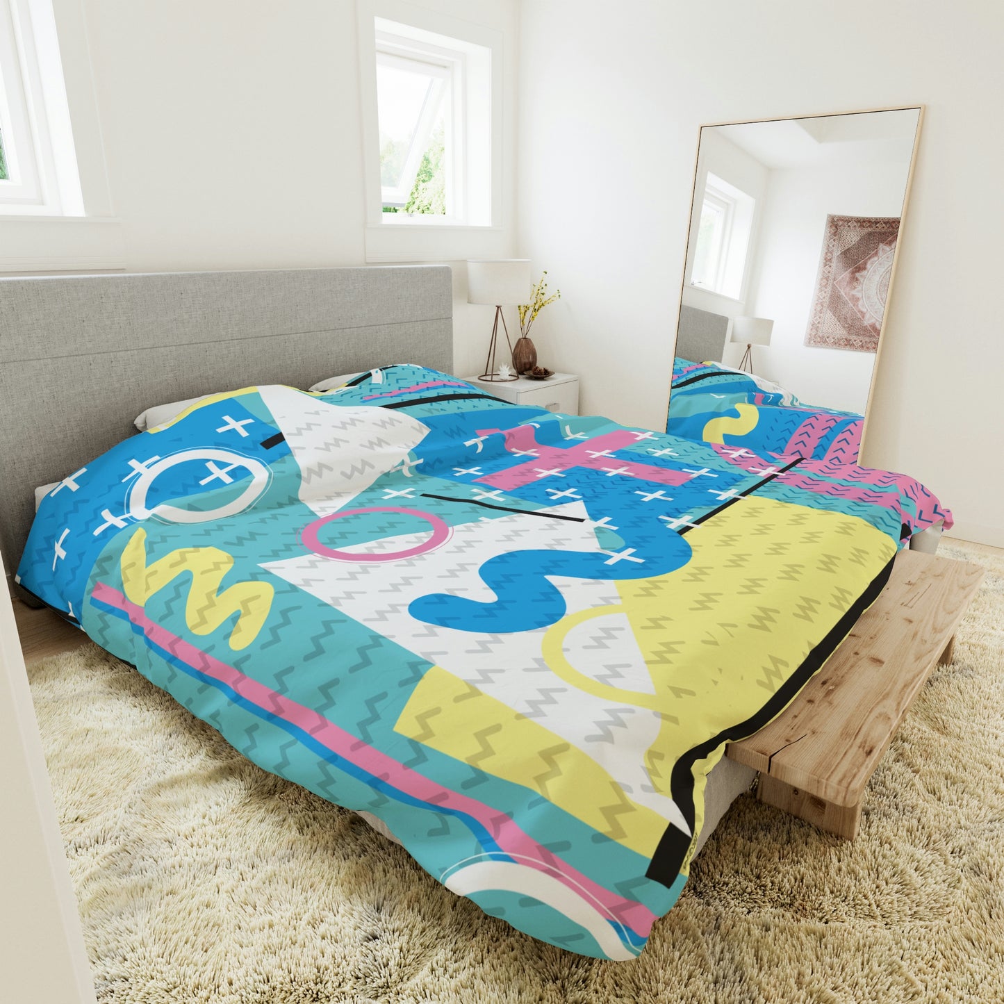 Retro Graphic Art Abstract - Pink Plus Teal - Duvet Cover