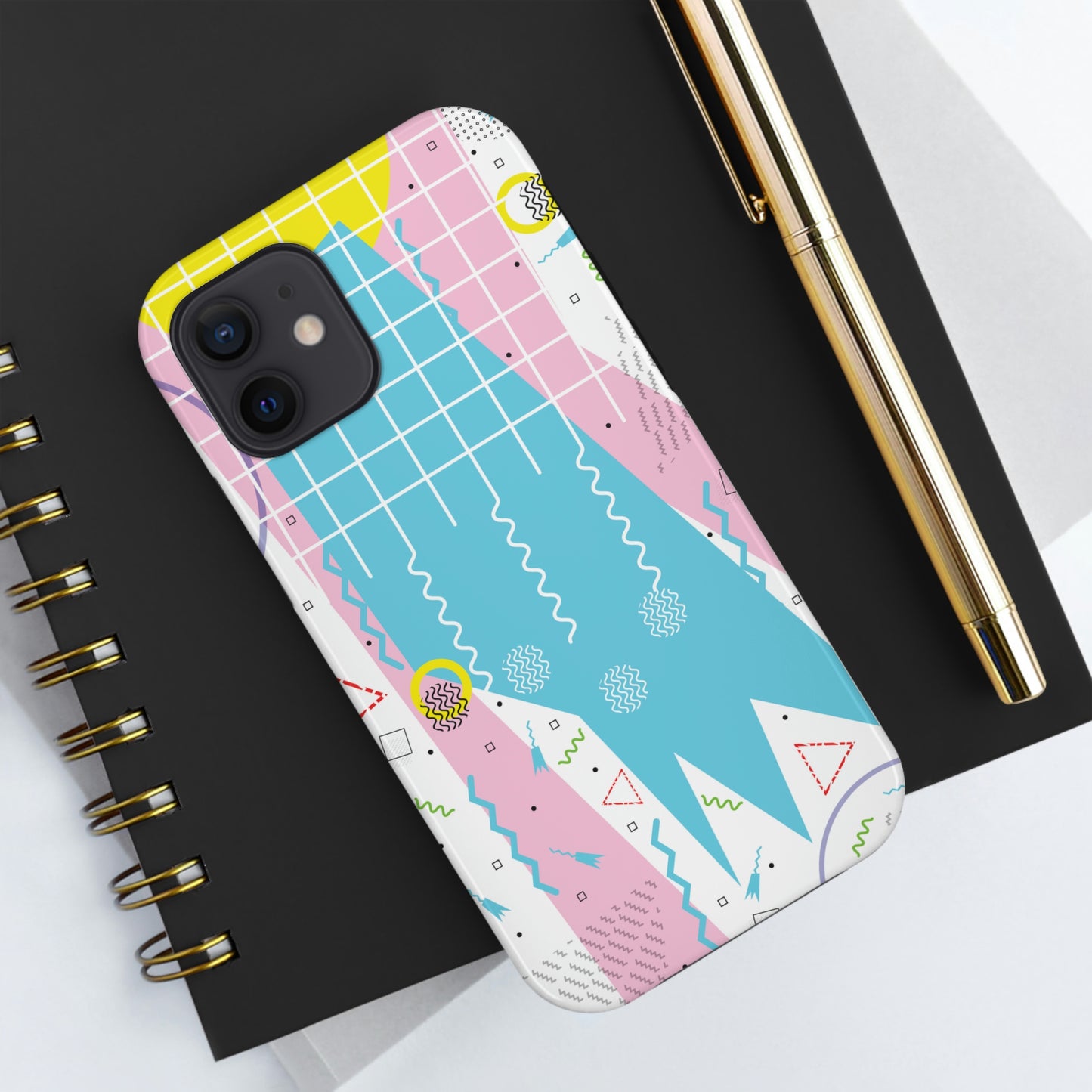 Tough Phone Cases, Case-Mate -80s Retro Abstract Graphic Art - Gridded Pink Blue -