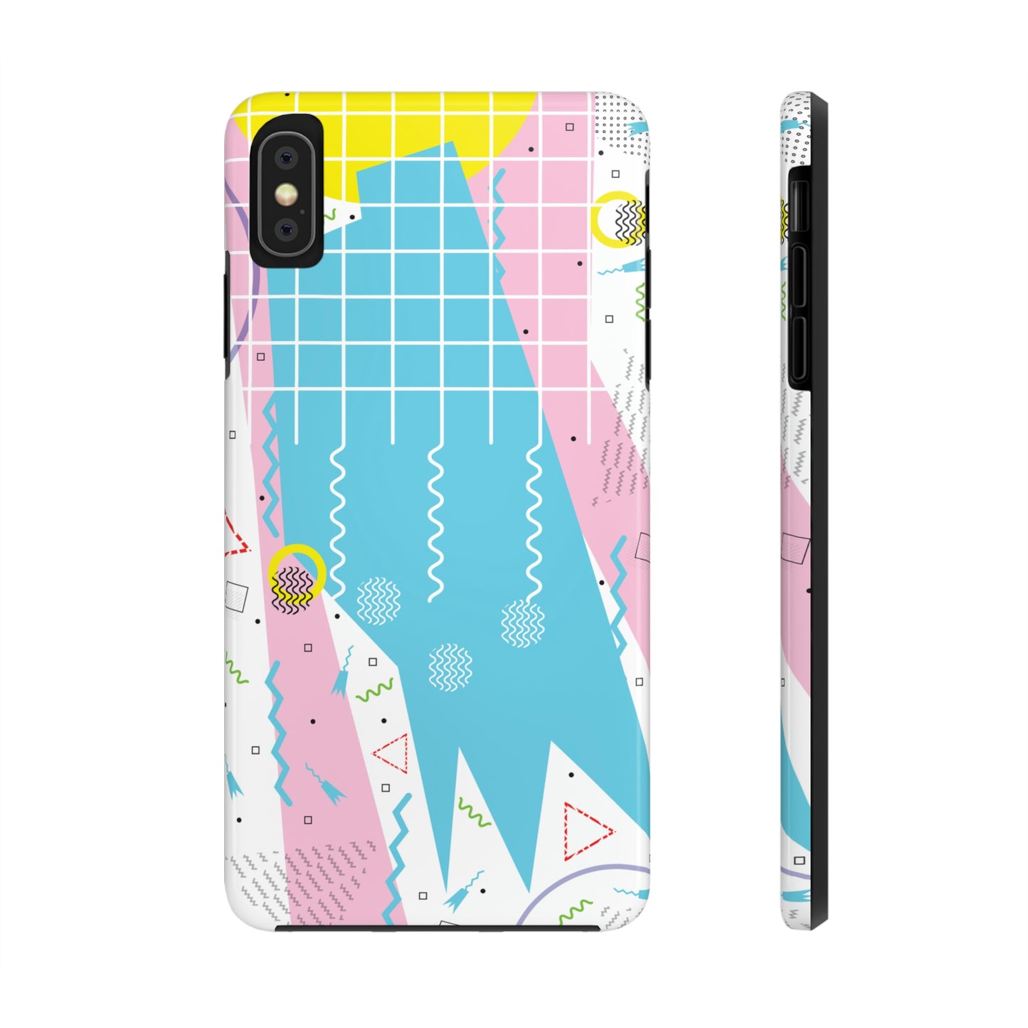 Tough Phone Cases, Case-Mate -80s Retro Abstract Graphic Art - Gridded Pink Blue -
